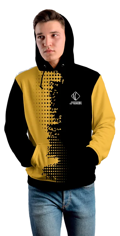 Poleron Con Capucha Cod 0059 POLERA NEGRO - AMARILLA - CIRCULOS .