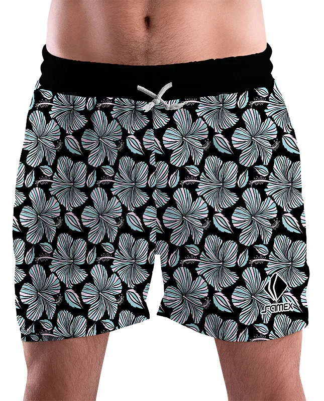 SHORT URBANO HOMBRE COD. 009 NEGRO FLORES BLANCO