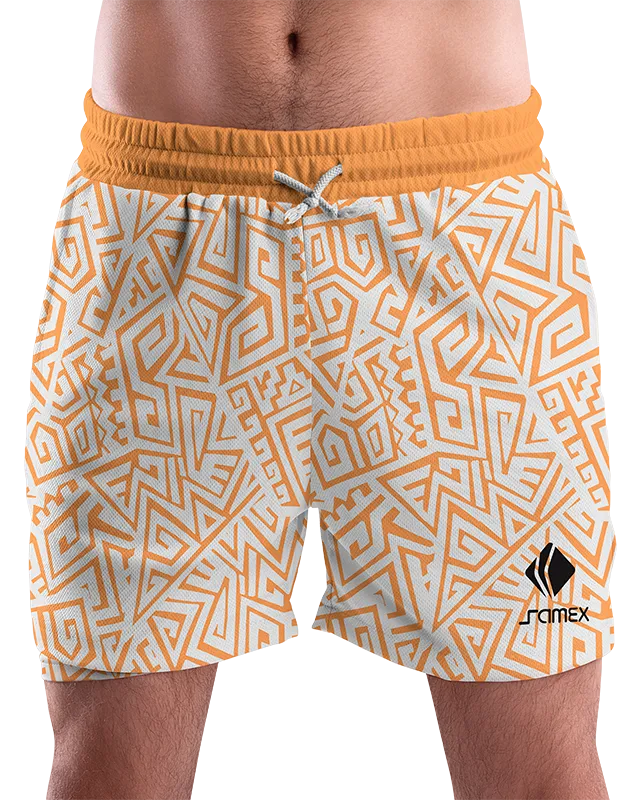 SHORT URBANO HOMBRE COD. 042 BLANCO - FIGURAS GOEMETRICAS NARANJA