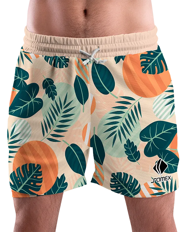 SHORT URBANO HOMBRE COD. 057 BEIGE - HOJAS VERDES