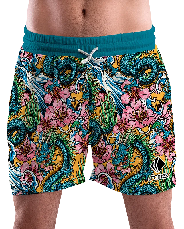 SHORT URBANO HOMBRE COD. 087 TURQUESA DIBUJOS DRAGON