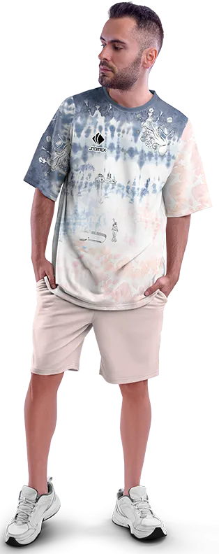 Polo Oversize Cod 0001 BLANCO - ROSADO - AZUL ESTAMPADO TIE DYE .
