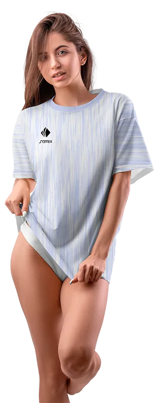 Polo Oversize Dama Cod 0042 BLANCO - MORADO - LINEAS .