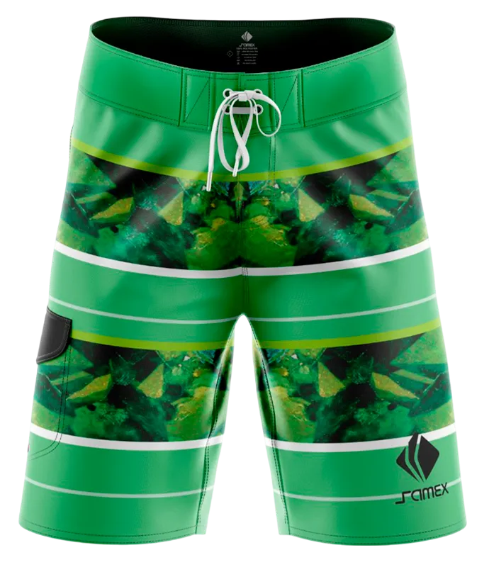 SHORT LARGO VERDE - LINEAS BLANCAS - DIBUJOS VERDES COD: 0011 .