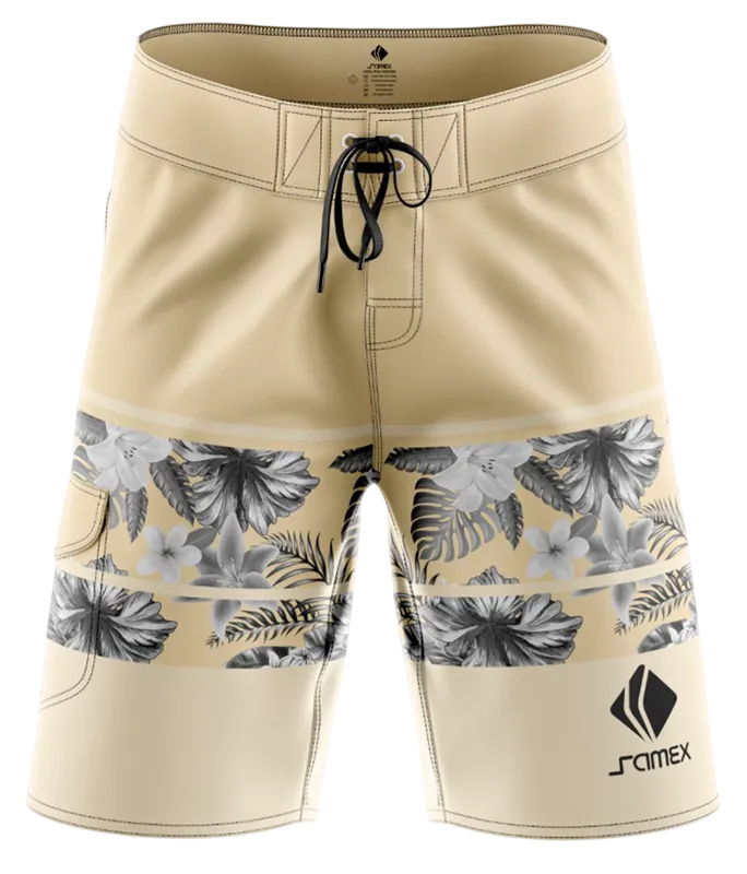 SHORT LARGO BEIGE - FLORES - GRIS COD: 0015 .